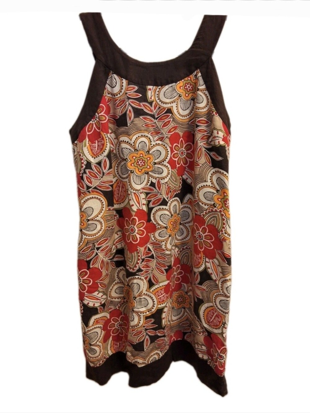 Vintage Robbie Bee Shift Dress Womens 14 Linen Retro Floral Boho Hippie Feminine